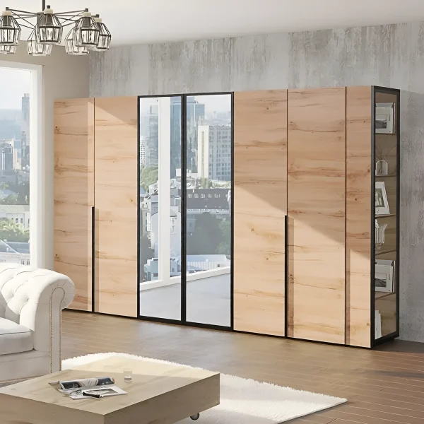 Flex handleless wardrobe 240 cm with Appalachian Oak chipboard fronts, 6 doors