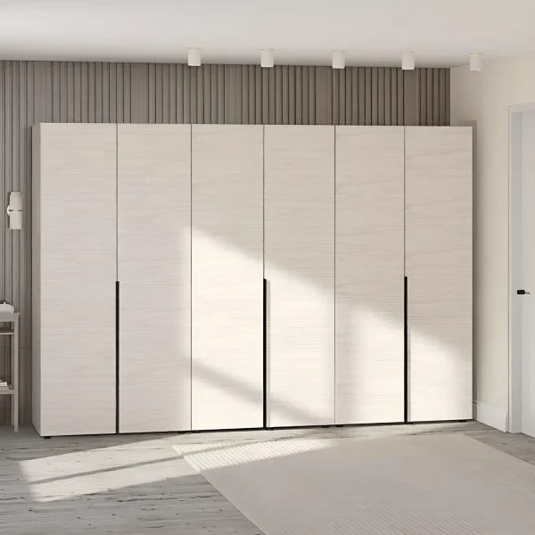 Kleiderschrank Eco Flex 2,4 m mit Spanplatten-Fronten in Gebleichter Eiche für den Flur