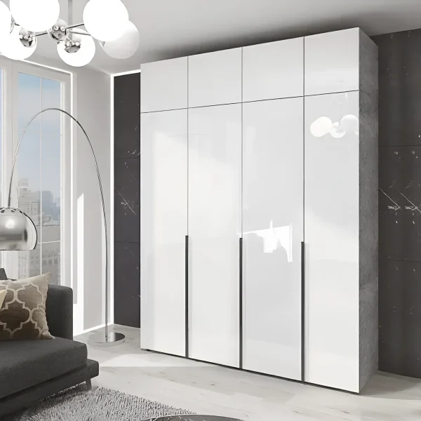 Loft-Kleiderschrank Flex 190 cm mit weißen Spanplatten-Fronten für das Wohnzimmer