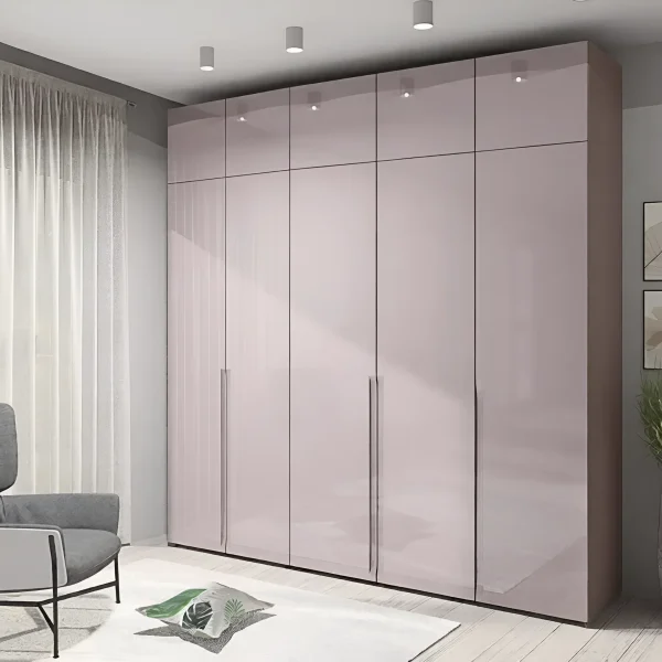 Minimalistischer Kleiderschrank Flex 2,3 m, MDF-Front Samtbeige, fünftürig