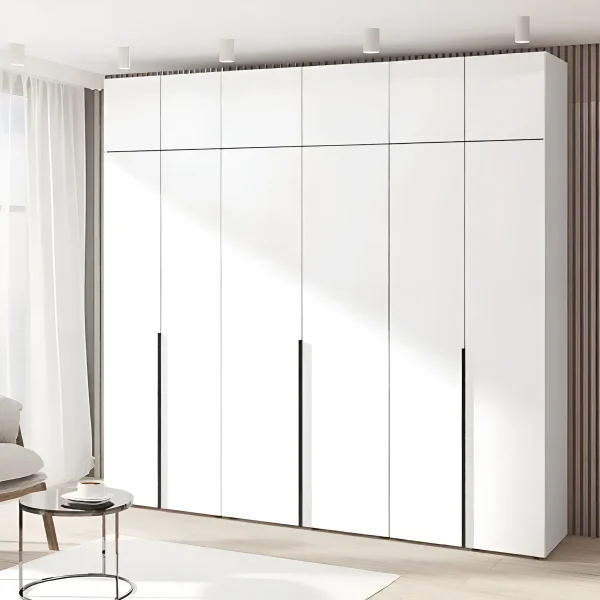 Minimalistischer Kleiderschrank Flex 2 6 m Spanplatte Weiß Front für Kleidung