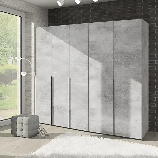 Moderner Kleiderschrank Flex 2 2m Spanplatte Beton-Fassade 5-türig