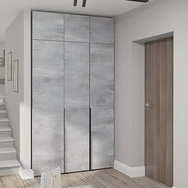 Flex 1300 mm wardrobe with mezzanine, chipboard facades, Concrete, three-door