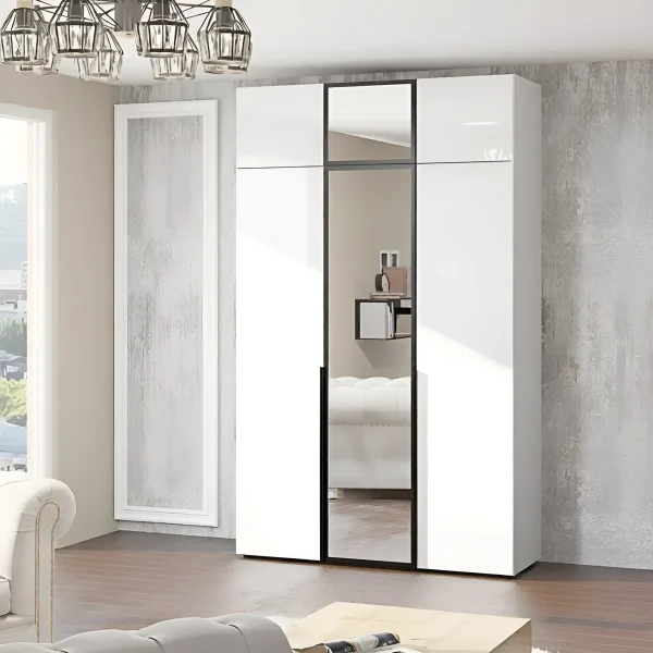Flex wardrobe with mezzanine 120 cm with chipboard facades White 3-door