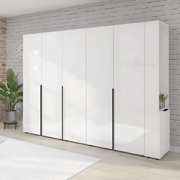 Flex 2,5 Meter Kleiderschrank mit Aufsatz, Spanplatte, weiße Front für das Wohnzimmer