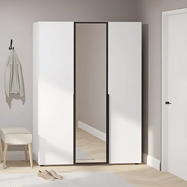 Flex 140 cm Kleiderschrank mit Spiegel, weiße Spanplattenfront für das Kinderzimmer