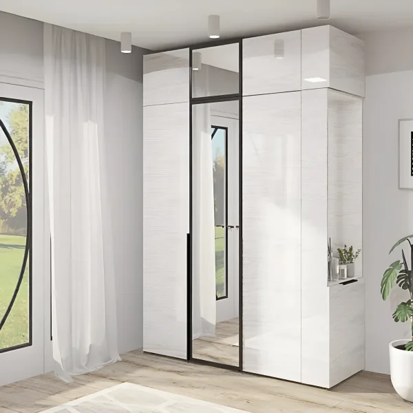 Flex 1.2m Mirrored Wardrobe, Chipboard, Bleached Oak Finish, for Shoes