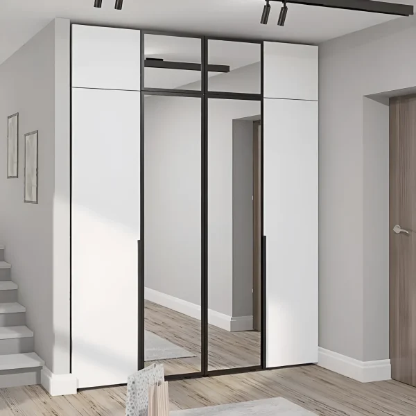 Flex 1,6-Meter Spiegelschrank mit weißen Spanplatten-Fronten für den Flur