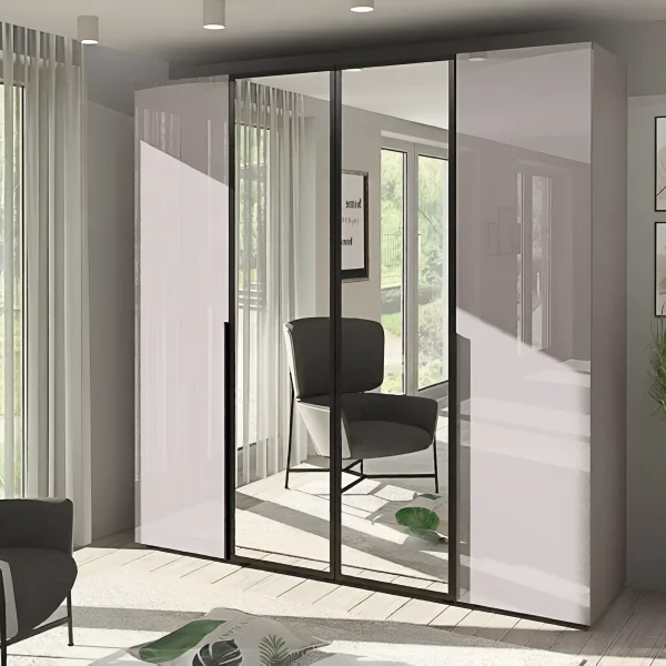 Flex 1.9-meter mirrored wardrobe with Cashmere chipboard fronts for clothes