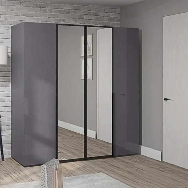 Modern 2-meter Flex wardrobe with Graphite chipboard facades for the living room