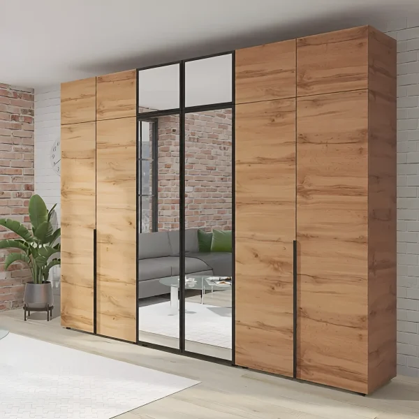 Einbauschrank Flex 2,9m Spanplattenfront Goldene Eiche für Schuhe