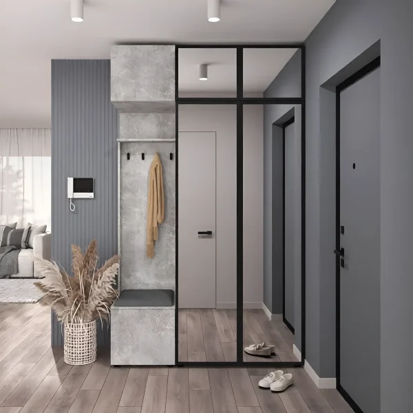 Modular hallway Flex 150 cm with Concrete chipboard fronts for the corridor