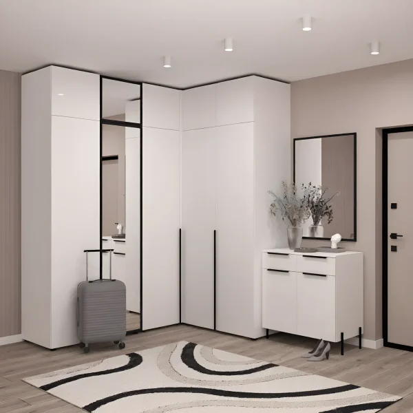 Flex modular hallway with chipboard fronts White with a chest of drawers