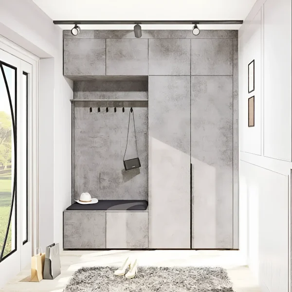 Modulare Flurgarderobe Flex 2000 mm Spanplattenfront Beton deckenhoch