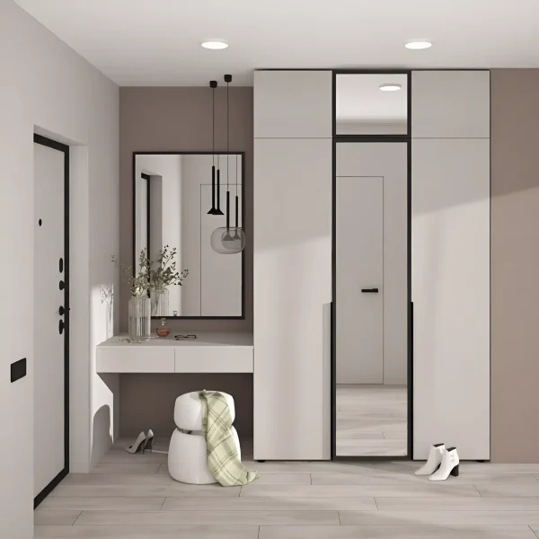 Flurgarderobe Flex 2,5 Meter Spanplatte Front Kaschmir mit Schrank