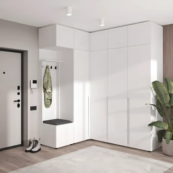 Flex Hallway with MDF fronts, White, floor-to-ceiling
