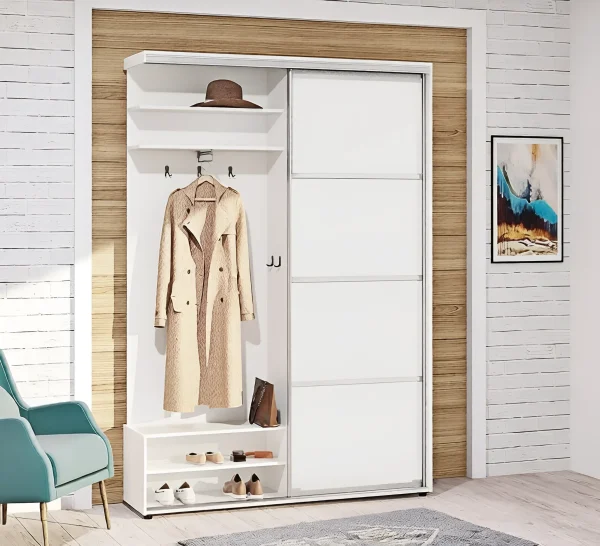 Sliding Door Hallway Wardrobe 100 cm Chipboard White Front with Hanger