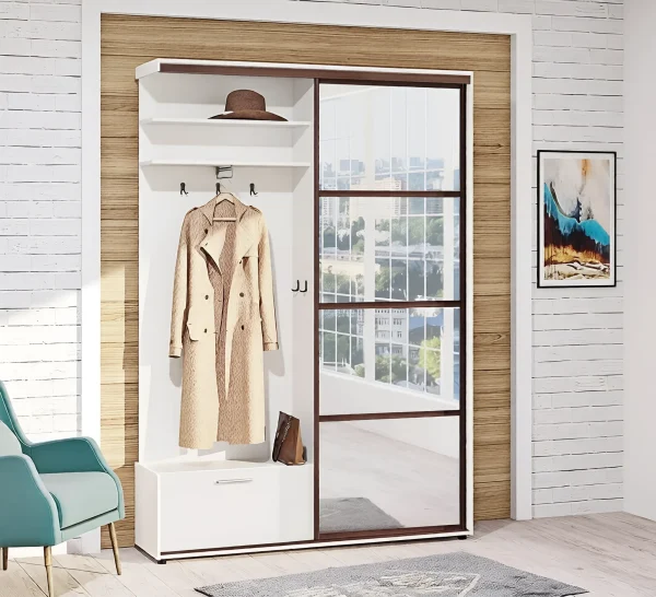 Sliding Door Wardrobe for Hallway 1.2 m Mirror White for Shoes