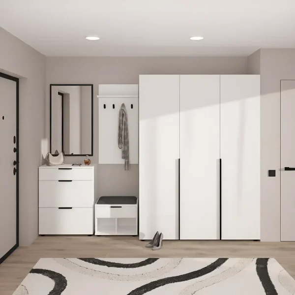 Hallway Loft Flex 2750 mm with Chipboard facades White with a chest of drawers