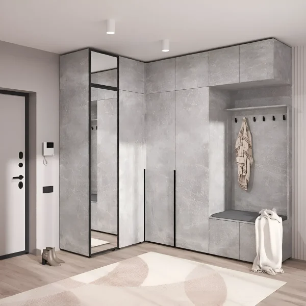 Flex Hallway with Mirror, Chipboard Concrete Facade, and Coat Rack