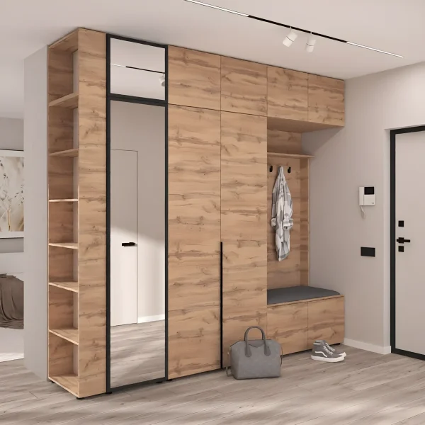 Hallway set with mirror Flex 2.5 m, chipboard, Golden Oak finish