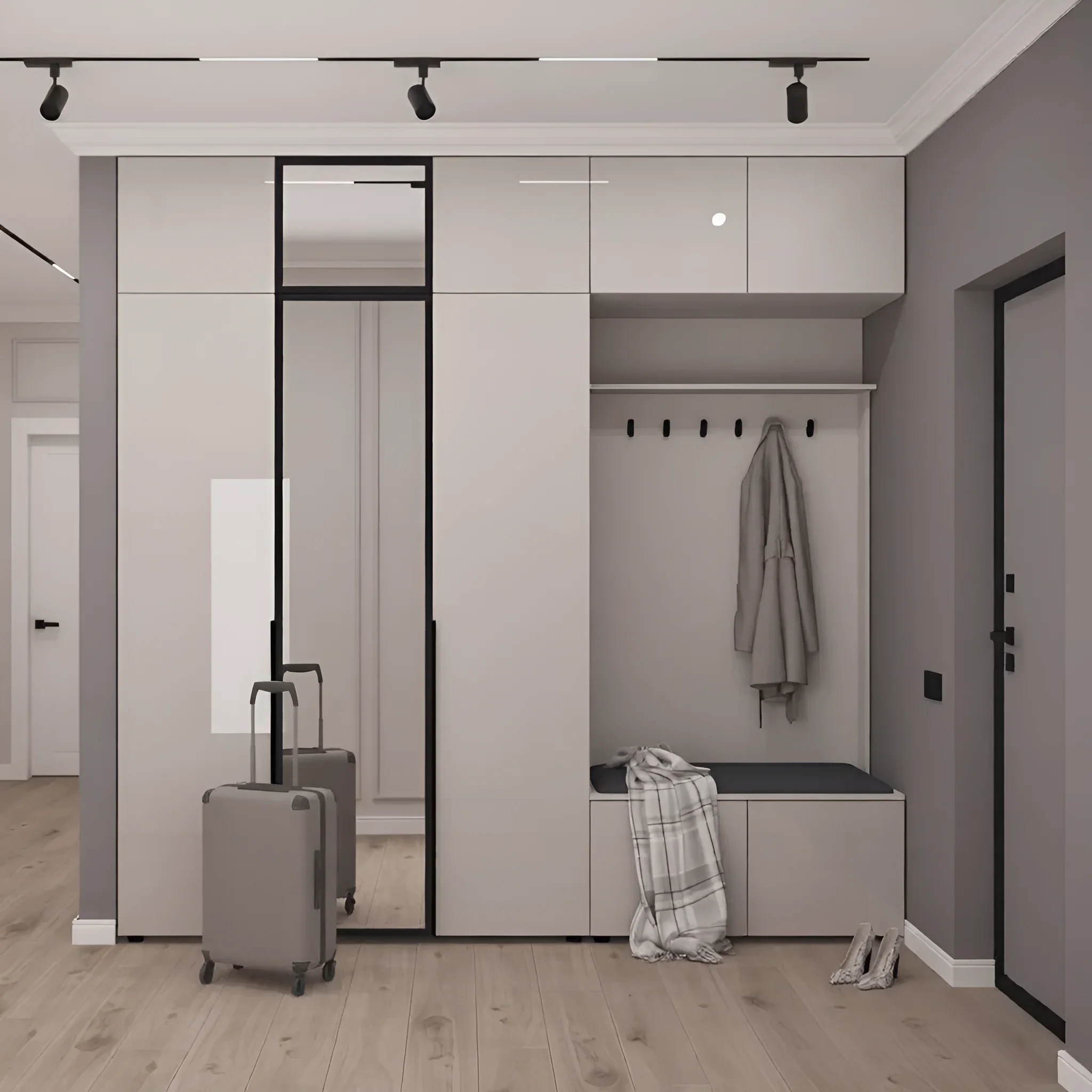 Прихожая с зеркалом Flex 2.5м с ДСП фасадами Кашемир в коридор - фото