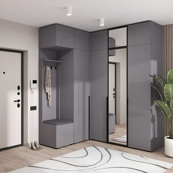 Flex Hallway with Mirror and Graphite Chipboard Fronts, Ceiling Height