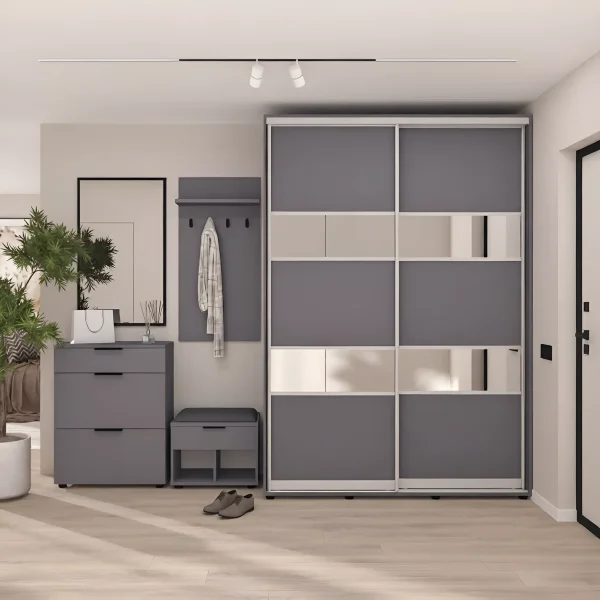 Hallway with Flex 2.9 m wardrobe with Graphite chipboard fronts for clothes