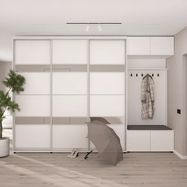 Flurmöbel mit Flex Schiebetürenschrank 3,4 m Spanplatte Fassade Weiß für Schuhe