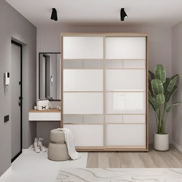 Hallway with Flex sliding wardrobe 2.2 m chipboard white facade for shoes