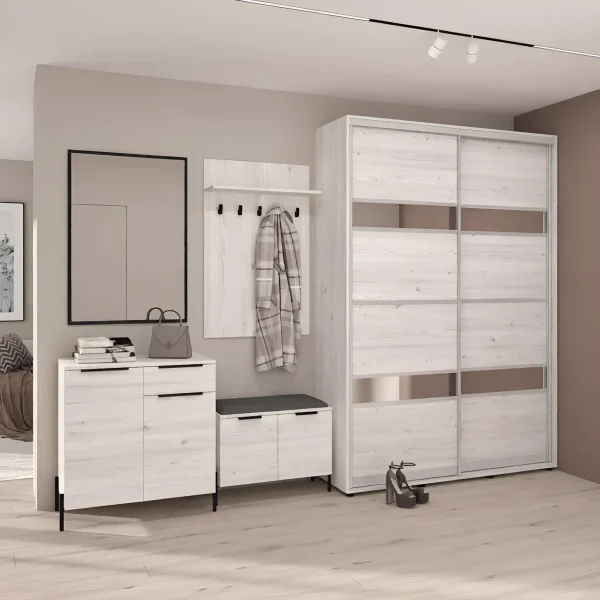 Hallway with Flex sliding wardrobe 3.1 m chipboard bleached oak facade for clothes