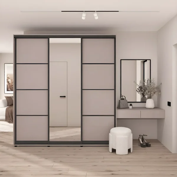 Hallway with Flex 3m sliding wardrobe, chipboard Toffee facade for clothes