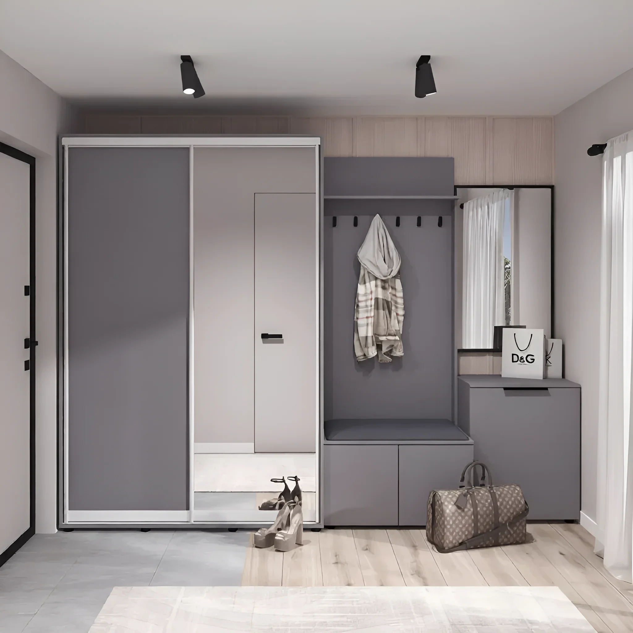 Прихожая со шкафом купе Flex 280 см с ДСП фасадами Графит в коридор - фото