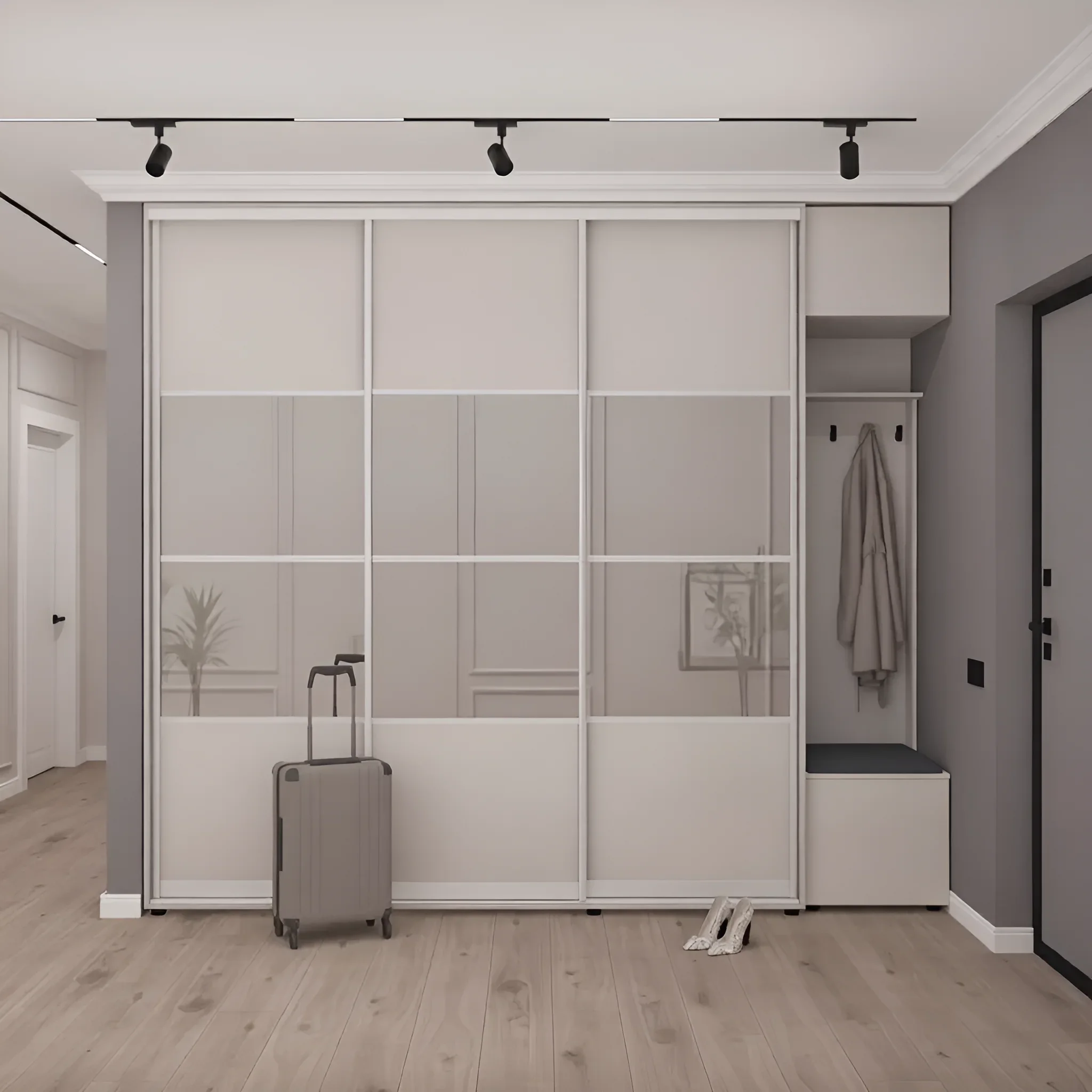 Прихожая со шкафом купе Flex 2700 мм ДСП фасад Кашемир в коридор - фото