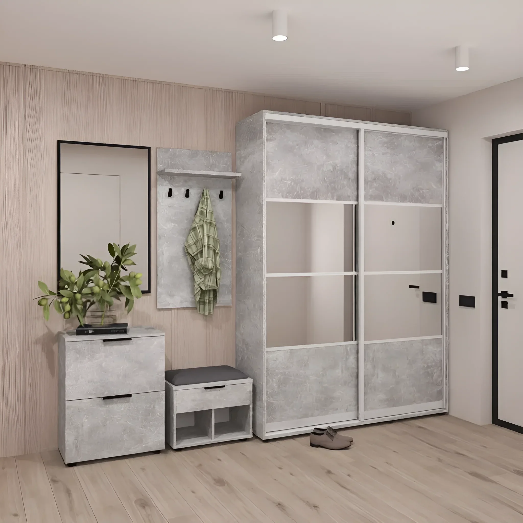 Прихожая со шкафом купе Flex 2,8м с ДСП фасадами Бетон для одежды - фото