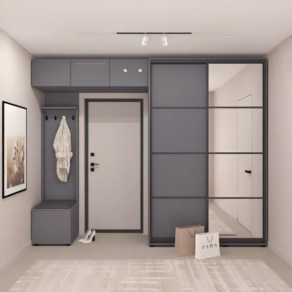 Hallway with Flex 3m sliding wardrobe with Graphite chipboard fronts for clothes
