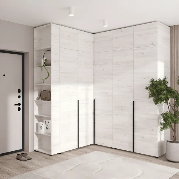 Moderne Flurgarderobe Flex Spanplatten-Front Eiche gebleicht deckenhoch