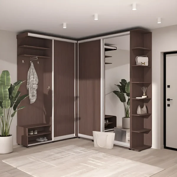 Eck-Garderobe Flex mit Wenge-Spanplattenfronten für den Flur